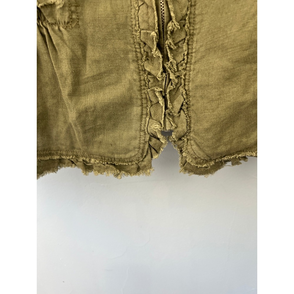 INC Olive Green Linen Jacket Size L Peplum Hem Lagenlook Coastal Minimalist - Picture 6 of 7